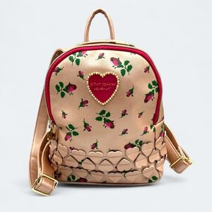 Betsey Johnson Rose Heart Mini Backpack - Pink Floral Quilted Heart Handbag